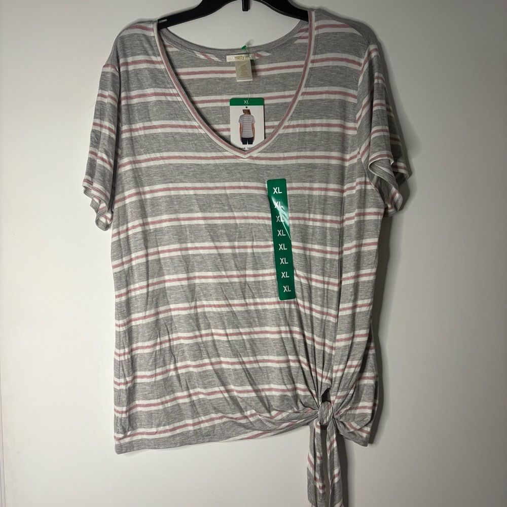 MattyM Women XL Side Tie T-Shirt Short Sleeve V Neck Grey / Pink /‎ White New